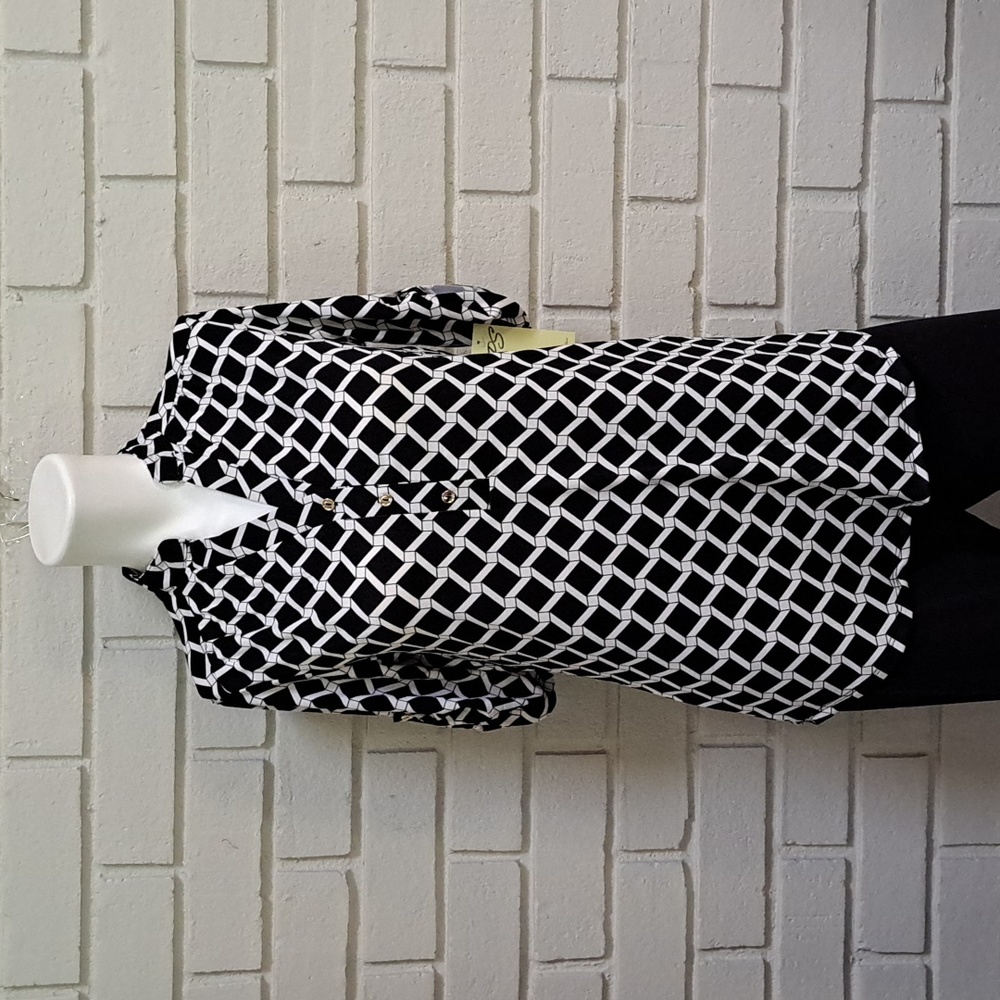 Per Seption Concept Black/White  Business Casual Blouse. Size Small NWT